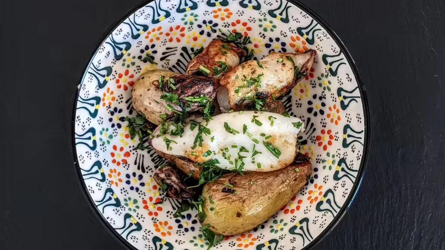 Calamares con papas asadas